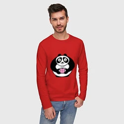 Лонгслив хлопковый мужской Панда с подарком, цвет: красный — фото 2
