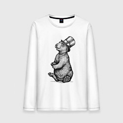 Лонгслив хлопковый мужской Заяц в цилиндре, цвет: белый