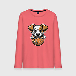 Лонгслив хлопковый мужской Баскетбольный Джек Рассел терьер, цвет: коралловый