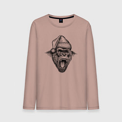 Мужской лонгслив Рычащая новогодняя горилла