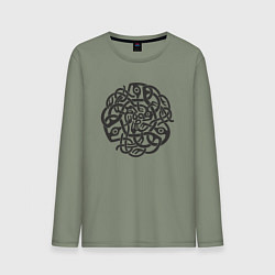 Лонгслив хлопковый мужской Черный готичный кельтский узор, цвет: авокадо