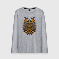 Лонгслив хлопковый мужской Голова японского самурая, цвет: меланж