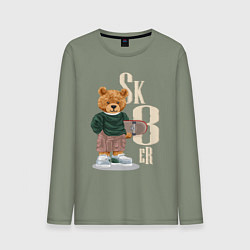 Лонгслив хлопковый мужской Плюшевый мишка - скейтер, цвет: авокадо