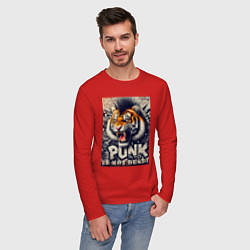 Лонгслив хлопковый мужской Cool tiger - punks not dead, цвет: красный — фото 2