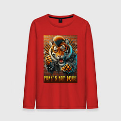 Лонгслив хлопковый мужской Punks not dead - motto tiger, цвет: красный