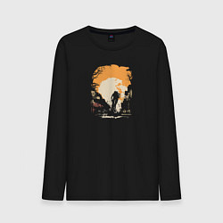 Лонгслив хлопковый мужской Осенние покатушки, цвет: черный