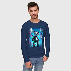 Лонгслив хлопковый мужской Panda samurai - bushido ai art, цвет: тёмно-синий — фото 2