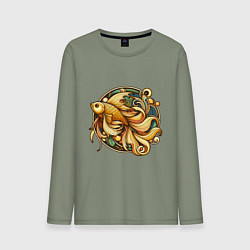 Лонгслив хлопковый мужской Золотая рыбка исполняет желания, цвет: авокадо