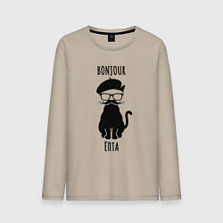 Лонгслив хлопковый мужской Bonjour ёпта кот в очках, цвет: миндальный