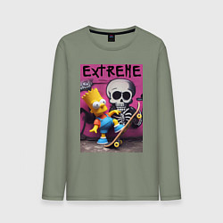 Лонгслив хлопковый мужской Bart Simpson and skateboard - extreme, цвет: авокадо