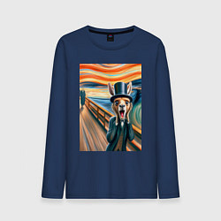 Лонгслив хлопковый мужской Кенгуру кричит - мем нейросеть, цвет: тёмно-синий