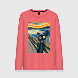 Лонгслив хлопковый мужской Пантера кричит - мем нейросеть, цвет: коралловый