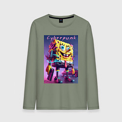 Мужской лонгслив Sponge Bob with a pistol - cyberpunk ai art