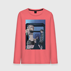 Лонгслив хлопковый мужской Песнь ночных сов Ко Ямори, цвет: коралловый