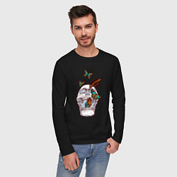 Лонгслив хлопковый мужской Бабочки и череп, цвет: черный — фото 2