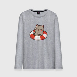 Лонгслив хлопковый мужской Забавный милый котик плавает в надувном круге, цвет: меланж