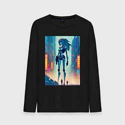 Лонгслив хлопковый мужской Cyber girl from future - fantasy, цвет: черный