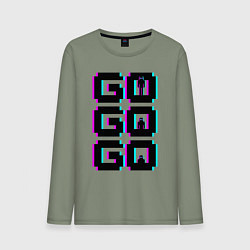Лонгслив хлопковый мужской Надпись чёрного цвета go go go с человечками, цвет: авокадо