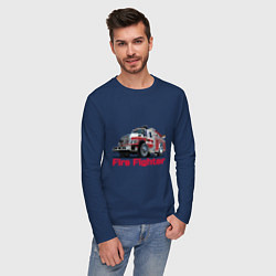Лонгслив хлопковый мужской Fire fighter, цвет: тёмно-синий — фото 2