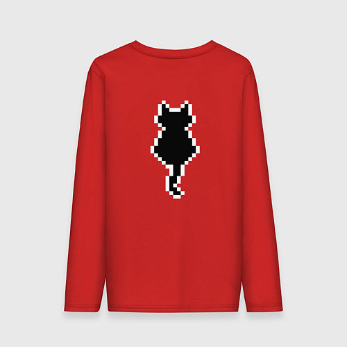 Мужской лонгслив Чёрный пиксельный котик / Красный – фото 2