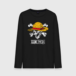 Мужской лонгслив One piece череп в соломенной шляпе