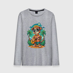 Лонгслив хлопковый мужской Щенок играет на гитаре жарким летом, цвет: меланж