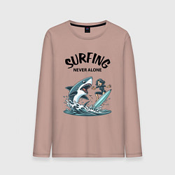 Мужской лонгслив Surfing never alone - shark and girl