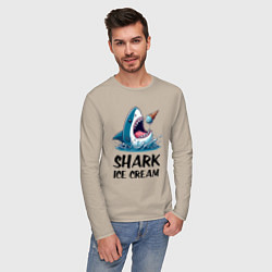 Лонгслив хлопковый мужской Shark ice cream - ai art, цвет: миндальный — фото 2