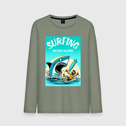 Мужской лонгслив Surfing never alone - shark and surfer