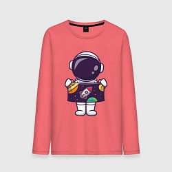 Лонгслив хлопковый мужской Космонавтик и космос, цвет: коралловый