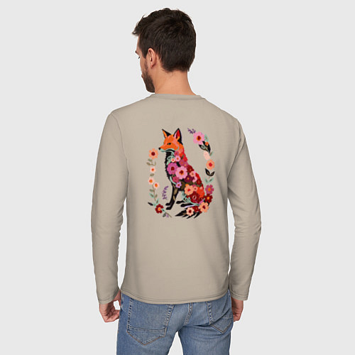 Мужской лонгслив Лиса цветочный силуэт / Миндальный – фото 4