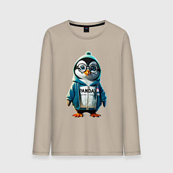 Лонгслив хлопковый мужской Мимимишный Пингвинчик, цвет: миндальный