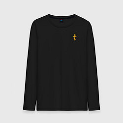 Лонгслив хлопковый мужской Крест с надписью: мы русские, цвет: черный