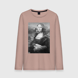 Лонгслив хлопковый мужской Черная-белая Мона Лиза с глюками, цвет: пыльно-розовый