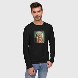 Лонгслив хлопковый мужской Пафосный котик и фак, цвет: черный — фото 2