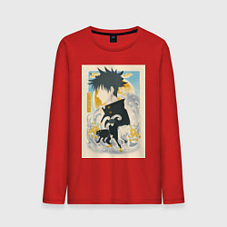 Лонгслив хлопковый мужской Магическая битва Мэгуми Фусигуро тень, цвет: красный