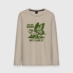 Лонгслив хлопковый мужской Лягушка с крыльями ты странный но мне нравится, цвет: миндальный