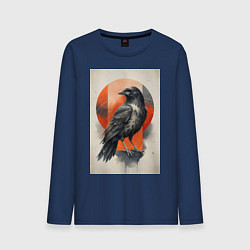 Лонгслив хлопковый мужской Силуэт черной ворон, цвет: тёмно-синий