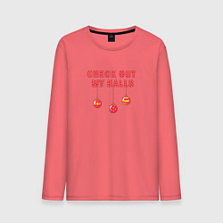 Лонгслив хлопковый мужской Новогодние шарики, цвет: коралловый