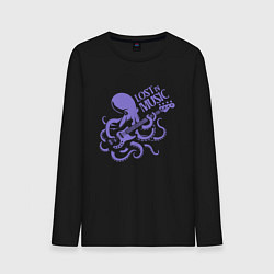 Лонгслив хлопковый мужской Осьминог играет на бас гитаре ретро винтаж, цвет: черный