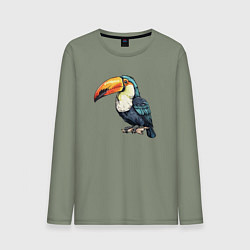 Лонгслив хлопковый мужской Яркий тукан на ветке, цвет: авокадо