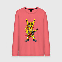 Лонгслив хлопковый мужской Пикачу рок музыкант, цвет: коралловый