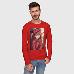 Лонгслив хлопковый мужской Евангелион Аска Лэнгли Сорью кошка, цвет: красный — фото 2