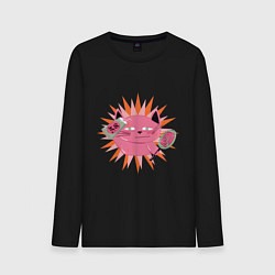 Лонгслив хлопковый мужской Розовый летний кот, цвет: черный