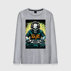Лонгслив хлопковый мужской Диджей скелет, цвет: меланж