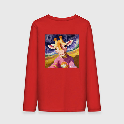 Мужской лонгслив Селфи жирафа / Красный – фото 2