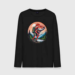 Лонгслив хлопковый мужской Рыба турист в горах, цвет: черный