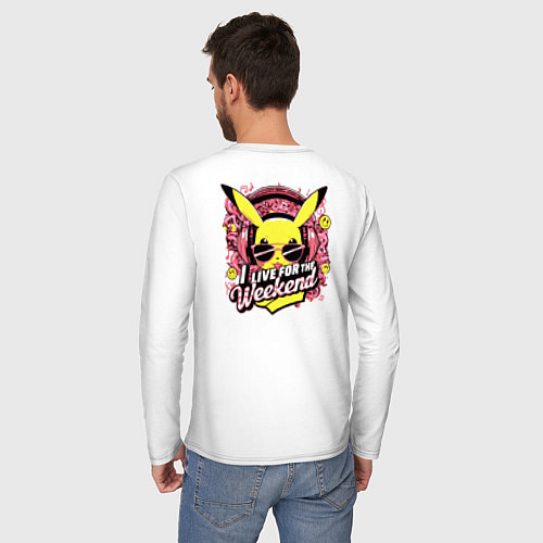 Мужской лонгслив Пикачу в очках и наушниках на выходных / Белый – фото 4