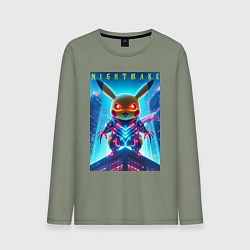 Лонгслив хлопковый мужской Cyber Pikachu - nightmare, цвет: авокадо