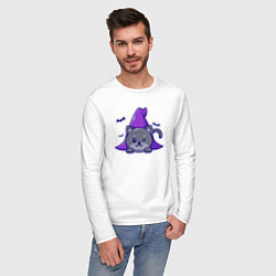 Лонгслив хлопковый мужской Halloween kitty, цвет: белый — фото 2